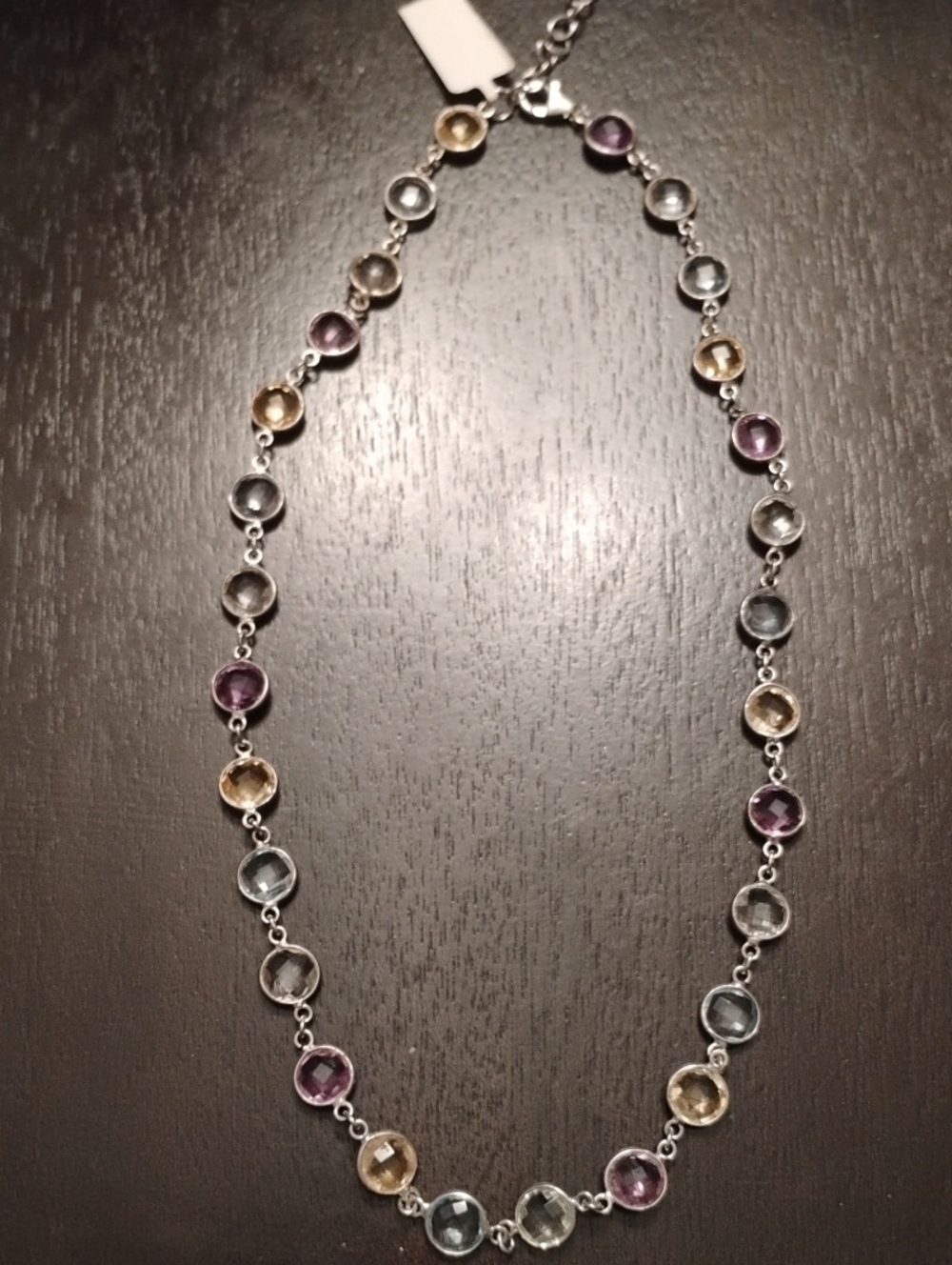 Multicolor Gemstone Station Necklace In 925 Sterling Silver